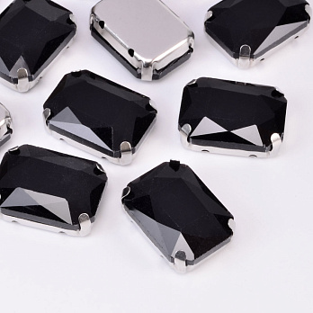 Шатон прямокутний, 18х13 мм, Темне срібло, Чорний (KAB-052894)