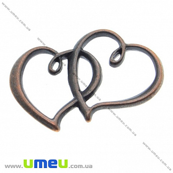 [Архів] Підвіска металева Серця, Мідь, 32х20 мм (POD-007933)