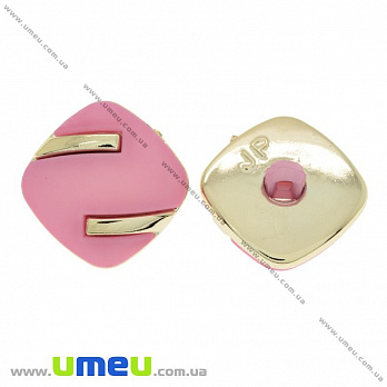 Гудзик пластиковий на ніжці Матовий рожевий, 25х25 мм, Світле золото (PUG-021458)