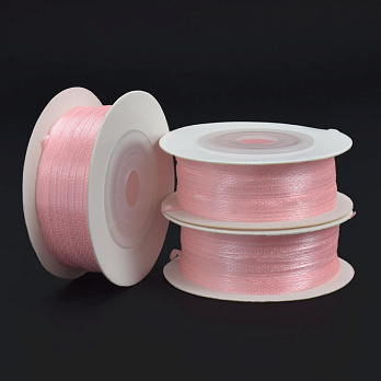Атласная лента двухсторонняя, 3 мм, Розовая (LEN-061043)