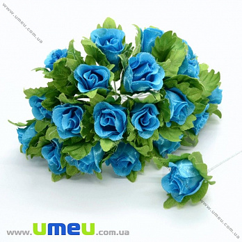Роза тканевая, 15 мм, Голубая яркая, 1 шт (DIF-016888)
