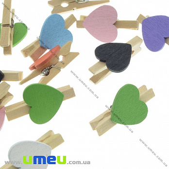 Набір декоративних пріщепкок Серце, 30х18 мм, Мікс (DIF-034571)