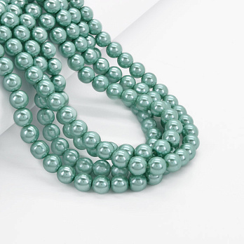 Намистини скляні Перли, 8 мм, Бірюзові, Круглі (BUS-052076)