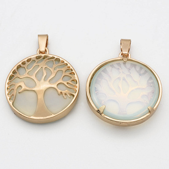 Підвіска мет. Дерево з кабош. із синт. каменю Опаліт, Золото, 31х28х8 мм (POD-054364)