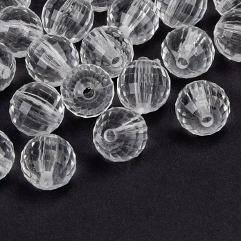 Намистини для сумок, Акрилові, Круглі грановані, 10 мм, Прозорі (BUS-059911)