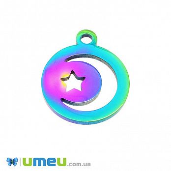 Підвіска з нержавіючої сталі Місяць із зіркою, 14х12 мм, Різнокольорова (STL-049191)