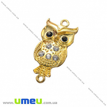 [Архів] Конектор металевий Сова зі стразами, 36х17 мм, Золото (KON-020254)
