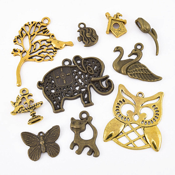 Набір підвісок метал. Тварини, Антична бронза і золото (POD-060741)