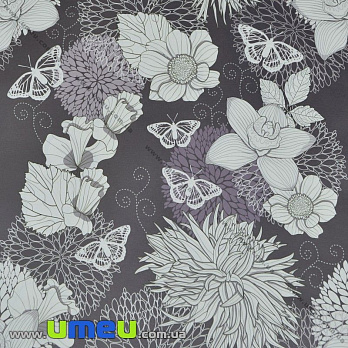 Упаковочная бумага Цветы, Серая, 73х100 см, 1 лист (UPK-019231)