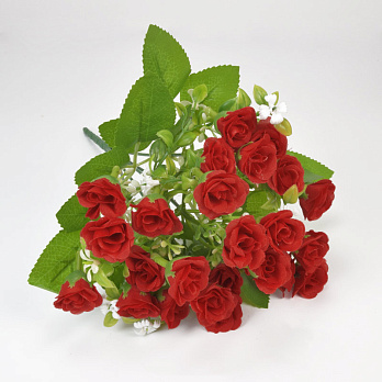 Букет трояндочок з гіпсофілою, 30 см, Червоний (DIF-057667)
