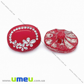 Пуговица пластиковая на полуножке Овальная, 14х11 мм, Красная (PUG-012982)