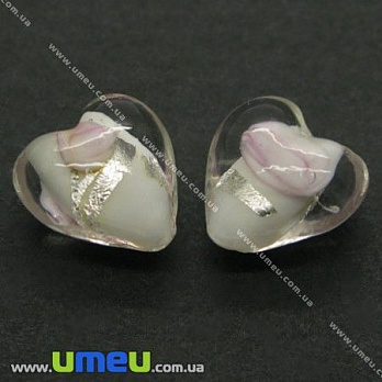 [Архів] Намистина Lampwork, 12х12 мм, Серце, Біла (BUS-004537)