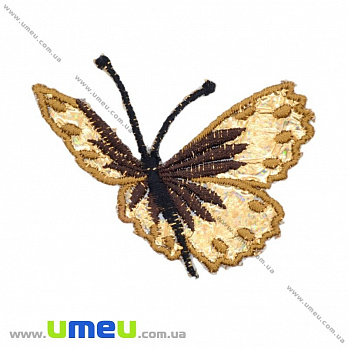 Термоаппликация Бабочка блестящая, 7х6 см, Золотистая, 1 шт (APL-016375)