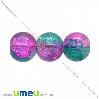 Бусина стеклянная Битое стекло, 8 мм, Изумрудно-розовая, Круглая, 1 шт (BUS-014063)