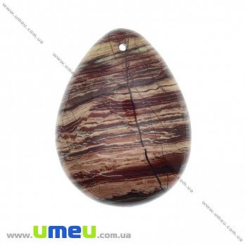 Підвіска з натурального каменю, Окам'яніле дерево, Крапля, 40х31 мм (POD-033017)