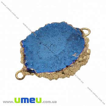 Коннектор из натурального камня Друза Агата в металле, Синий, 35х24 мм, 1 шт (POD-036975)