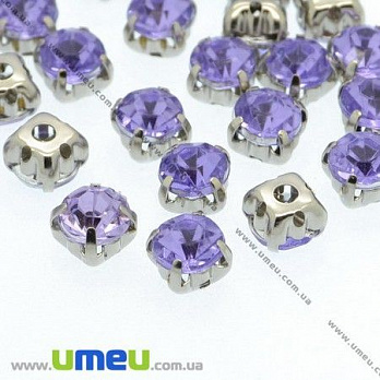 Пришивні пластикові стрази в цапах, 6 мм, Бузкові (STR-007835)