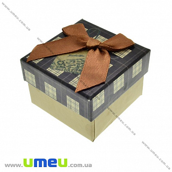 Подарочная коробочка Квадратная в клетку под кольцо, 4,5х4,5х3,5 см, Синяя темная, 1 шт (UPK-023067)
