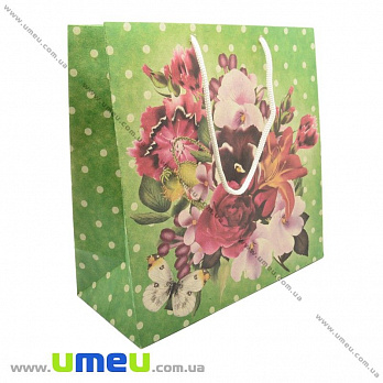 Подарочный пакет из крафт бумаги Цветы, 24х24х10 см, Салатовый, 1 шт (UPK-023636)