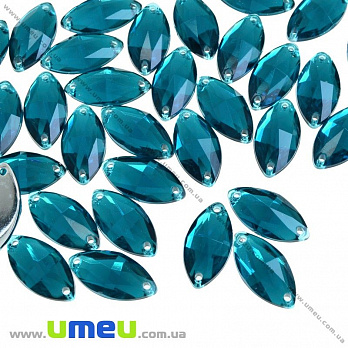 Пришивний кристал пласт. Човник гранований, 15х7 мм, Бірюзовий (KAB-030616)
