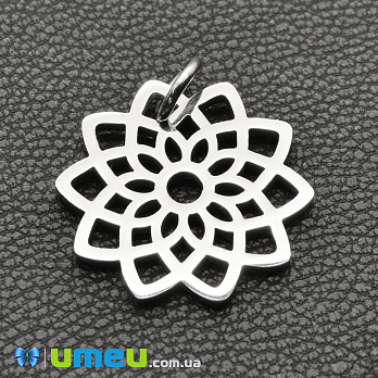 Підвіска з нержавіючої сталі Квітка, 16,5 х16,5 мм, Темне срібло (STL-043170)