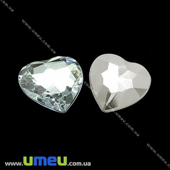 Риволи пластиковый, Сердце граненое, 16 мм, Прозрачный, 1 шт (KAB-001446)