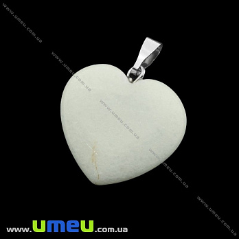 Подвеска Сердце из натурального камня, Нефрит белый, 28х20 мм, 1 шт (POD-023911)