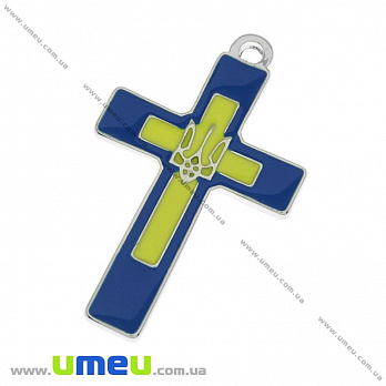 Подвеска металлическая Крест с трезубцем, Темное серебро, 33х20 мм, 1 шт (POD-010684)