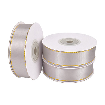 Атласна стрічка з люрексом, 20 мм, Сіра з золотом (LEN-061077)