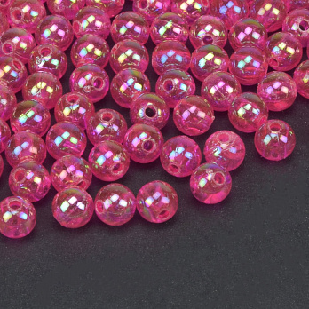 Намистини акрилові Прозорі райдужні, Круглі, 6 мм, Малинові (BUS-059537)