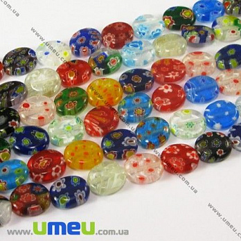 [Архів] Намистина Lampwork Мікс, 12х10х3 мм, Овальний плоска (BUS-003229)