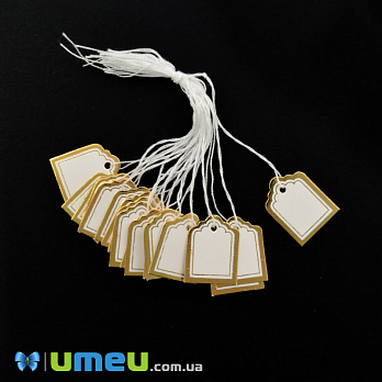 [Архів] Бірка для подарунків, 2,3х1,8 см, Біла із золотом (UPK-050768)