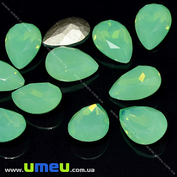 Ріволі скляний, Крапля гранована, Опал, 14х10 мм, Салатовий (KAB-033989)