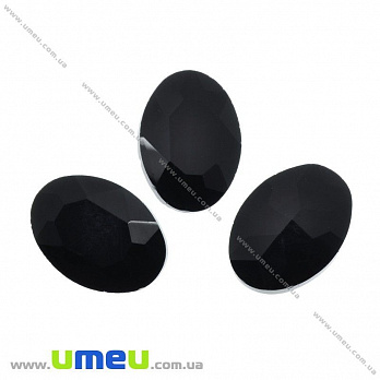 Ріволі скляний, Овал гранований, 18х13 мм, Чорний (KAB-031382)