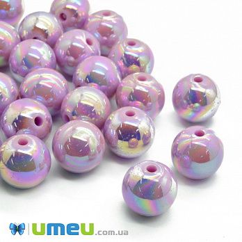 Бусина пластикова райдужна Кругла, 16 мм, Бузкова (BUS-047249)