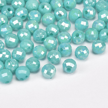 Бусины пластиковые радужные, Круглые граненые, 6 мм, Бирюзовые (BUS-059586)