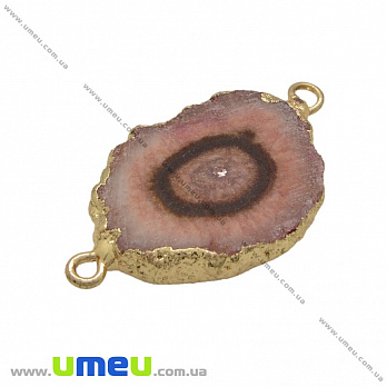 Коннектор из натурального камня Друза Агата в металле, Розовый, 36х22 мм, 1 шт (POD-036986)