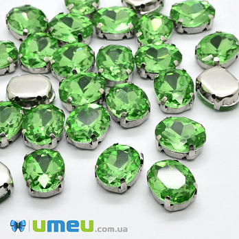 Шатон овальний 14х10 мм, Темне срібло, Салатовий (KAB-052799)