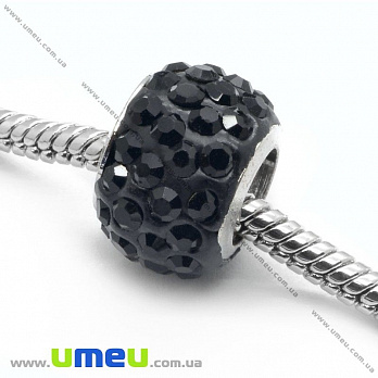 [Архів] Намистина PANDORA зі стразами, 15х10 мм, Чорна, Срібло (BUS-013864)