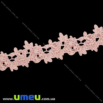 Тесьма тисненая Розочки, 20 мм, Персиковая, 1 м (LEN-025669)