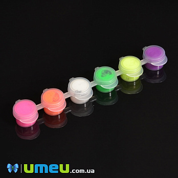Набор акриловых флуоресцентных красок, 6 цветов по 2 мл, 1 набор (INS-040709)