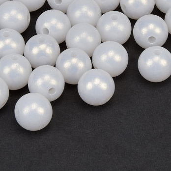 Намистини для сумок ОПТ, Пластикові з напиленням, Круглі, 10 мм, Білі (BUS-059806)