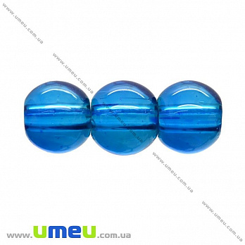 Бусина стеклянная окрашенная прозрачная, 8 мм, Синяя, Круглая, 1 шт (BUS-021909)