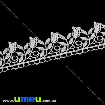 Кружево плетеное Тюльпаны, 37 мм, Белое, 1 м (LEN-011920)