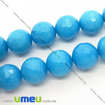 [Архів] Намистина натуральний камінь Нефрит синій, 14 мм, Кругла гранована (BUS-006828)
