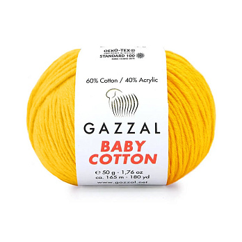 Пряжа Gazzal Baby Cotton №3417, 50 г, 165 м, Жовта (YAR-060764) Пряжа Gazzal Baby Cotton №3417, 50 г, 165 м, Жовта (YAR-060764)