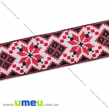 Тесьма с украинским орнаментом, 30 мм, Черно-красная, 1 м (LEN-010371)