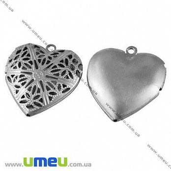 [Архів] Медальйон Серце ажурне, Темне срібло, 28х25 мм (POD-008017)