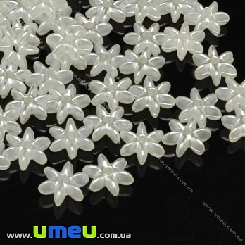 [Архів] Намистина пластикова під перли, Квіточка білий, 7х3 мм (BUS-018279)