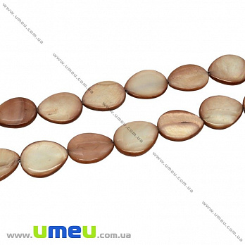 [Архів] Намистина натуральний камінь Перламутр коричневий, 18х14х3,5 мм, Крапля плоска (BUS-023766)